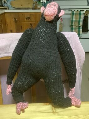 Handmade Knit Gorilla Plush - Black and Pink